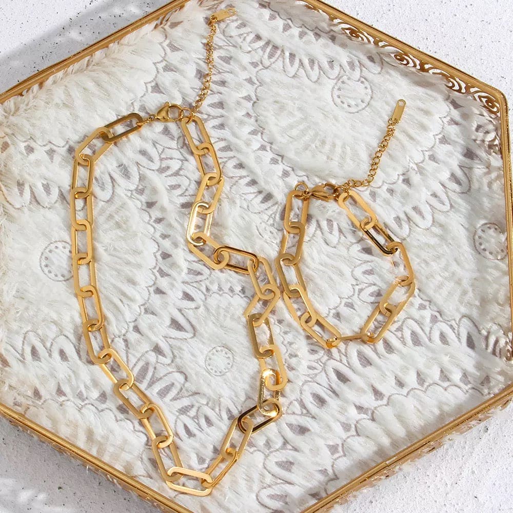 1 Pair of Simple Necklace Bracelet Set, Chunky Paper Clip Chain Necklace Bracelet, Rectangle Chain Choker Necklaces for Women 1 Pair of Simple Necklace Bracelet Set, Chunky Paper Clip Chain Necklace Bracelet, Rectangle Chain Choker Necklaces for Women